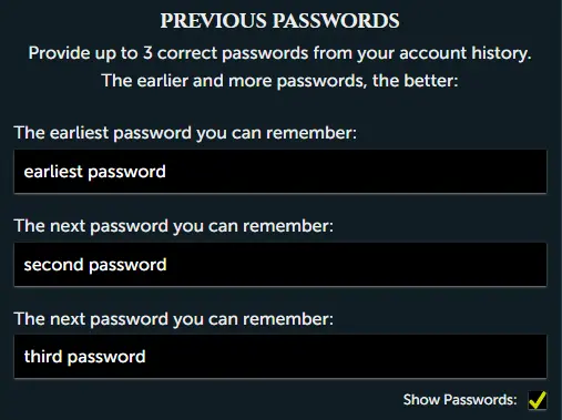 previous passwords