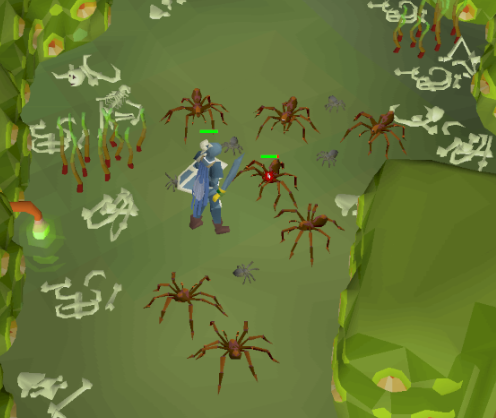 killing red spiders in barbarian village dungeon level 3 for f2p melee combat guide.webp