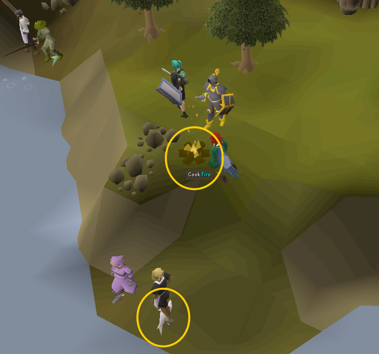 taking free food from the floor on barbarian village fishing spot - f2p melee training guide.webp