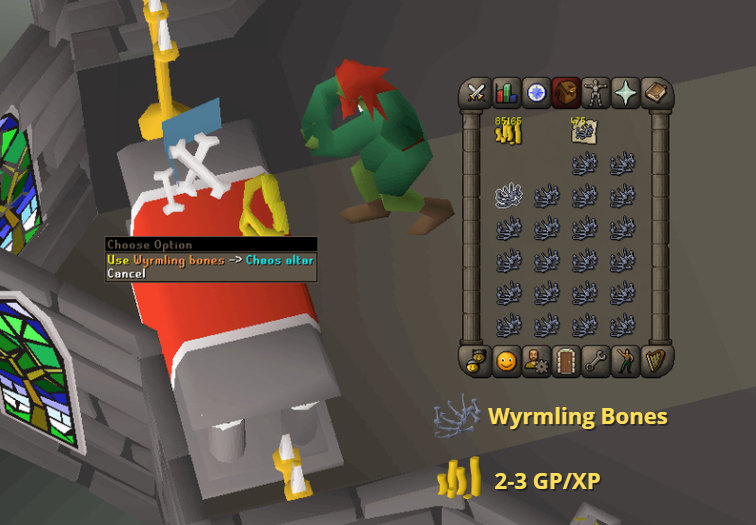 using wyrmling bones at chaos altar wilderness for cheapest prayer method p2p.webp