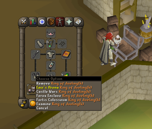 teleporting to emirs arena to the fire altar to craft lava runes.webp