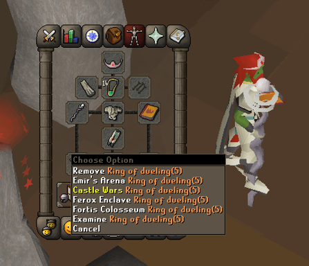 teleporting to castle wars to bank and comeback to craft more lava runes at emirs arena.webp