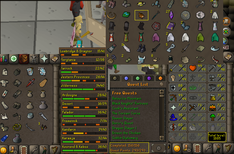 Insane Main 1885 total level + Quest Cape + Many Untradeables + baby chin pet!!
