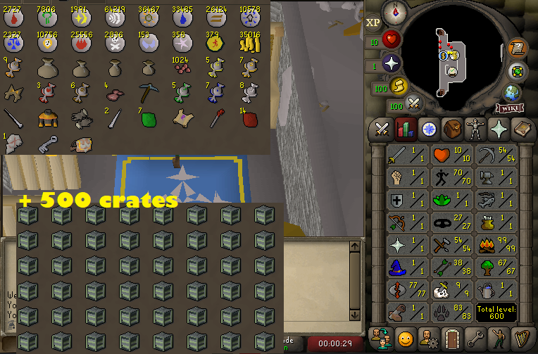 Ironman 99 Firemaking + 70 Agility + 83 Hunter + 77 Runecrafting