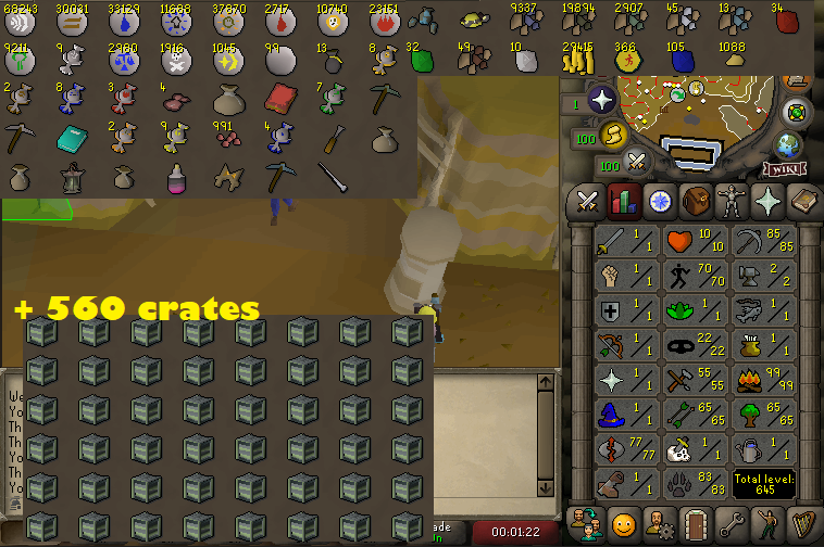 Ironman 99 Firemaking + 70 Agility + 83 Hunter + 77 Runecrafting + 85 Mining