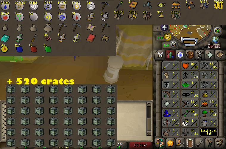 Ironman 99 Firemaking + 70 Agility + 83 Hunter + 77 Runecrafting + 85 Mining