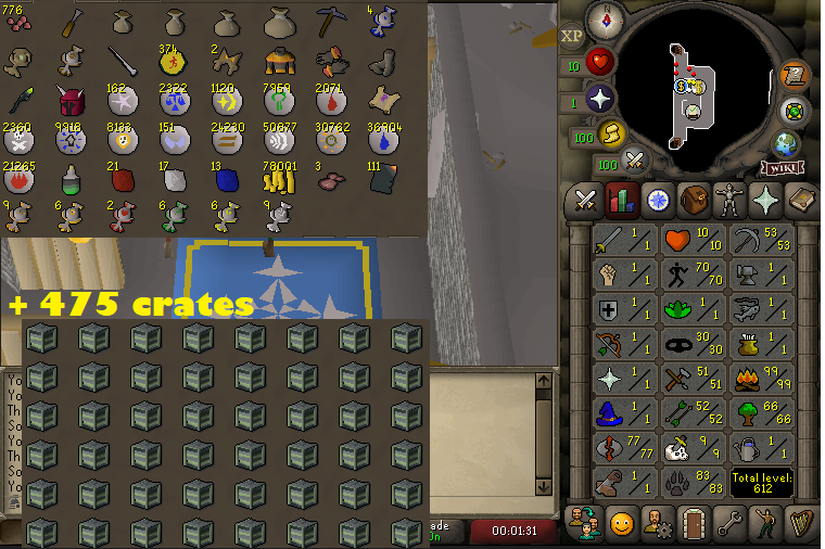 Ironman 99 Firemaking + 70 Agility + 83 Hunter + 77 Runecrafting