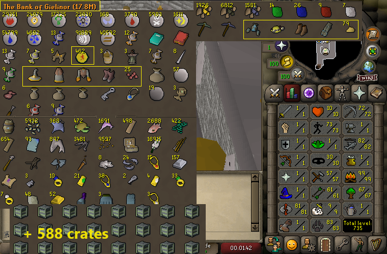 Ironman 99 Firemaking + 73 Agility + 83 Hunter + 77 Runecrafting + 72 Mining + 82 Fishing