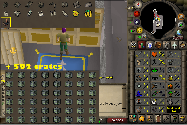 Ironman 99 Thieving 99 Firemaking 70 Agility 83 Hunter +15M Cash + squirrel pet! 