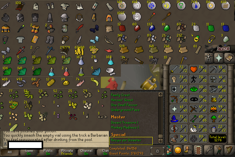 Ironman barrows gloves + 70s combat stats + untradeables