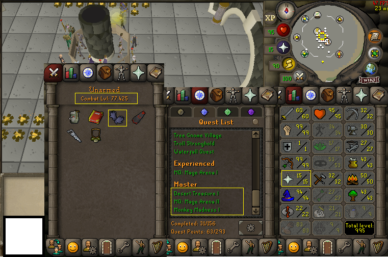 Maxed 60 Attack Pure, 99 Strength, 99 Ranged 94 Magic, 15 Prayer 83 construction