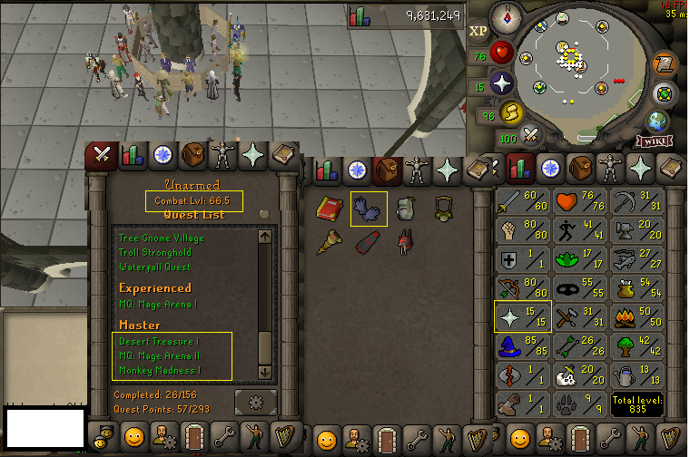 Pure 60 Attack 80 Strength 80 Ranged 85 Magic + Fully Quested