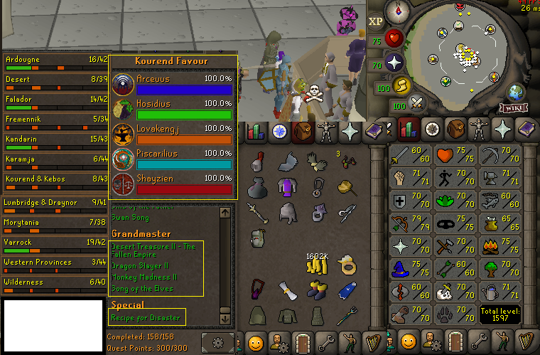 Quest Cape Account 300 Quest Points + All Miniquests + All favours done!